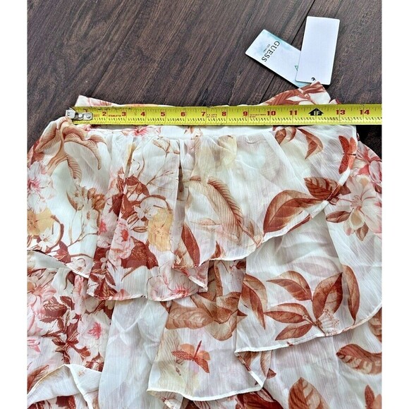GUESS Women's Mini Skirt Tiered Forest Floral Print Brown White mini Skirt M - Picture 5 of 10